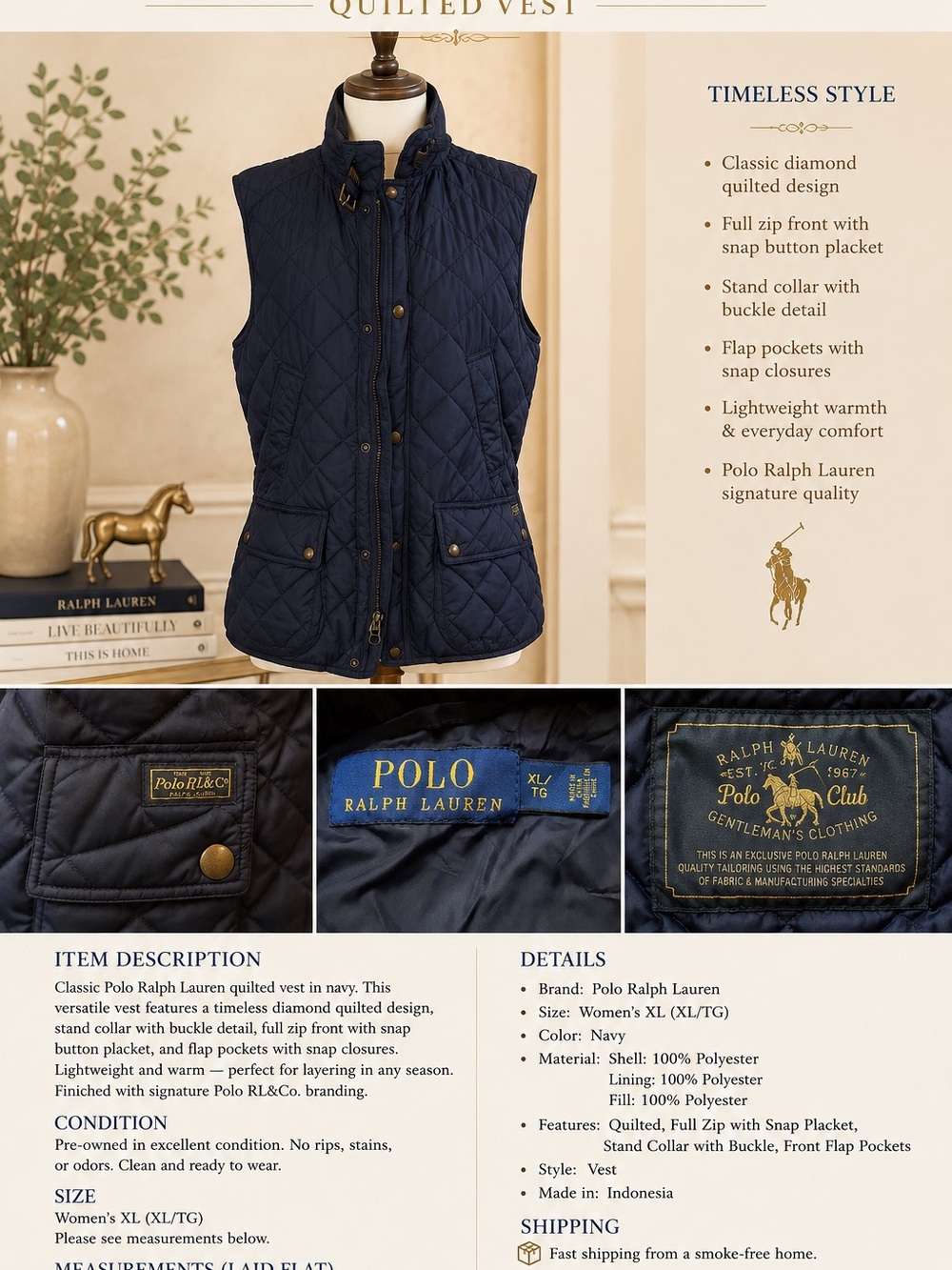 Polo Ralph Lauren Quilted Vest Listing